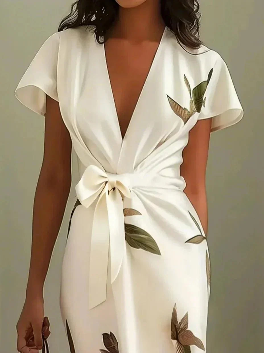 Zoé - Robe midi portefeuille avec nœud à la taille