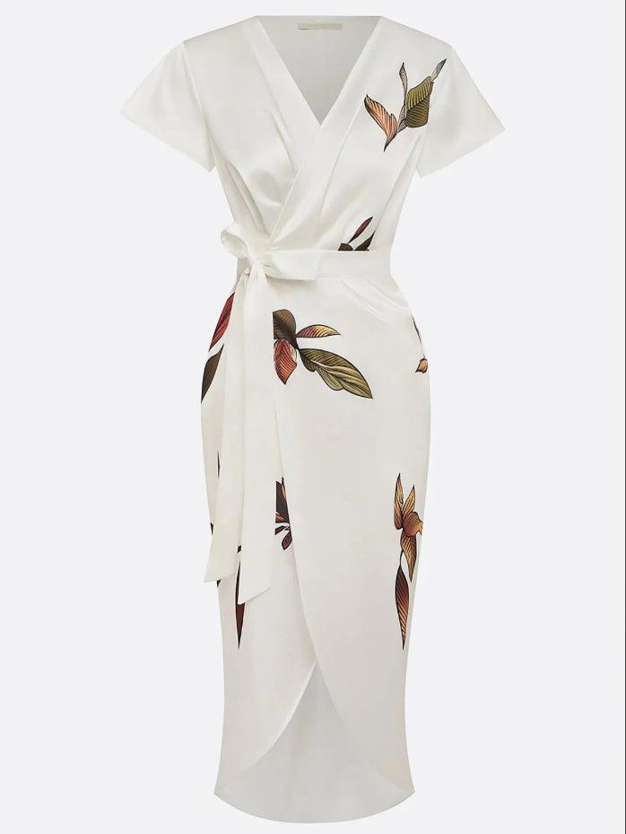 Zoé - Robe midi portefeuille avec nœud à la taille
