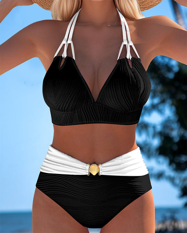 Lily | Maillot de bain taille haute à double bretelle avec couleur contrastante