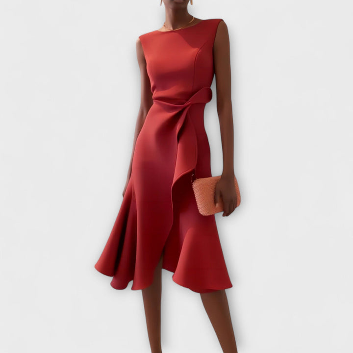 Élise - Robe midi asymétrique drapée