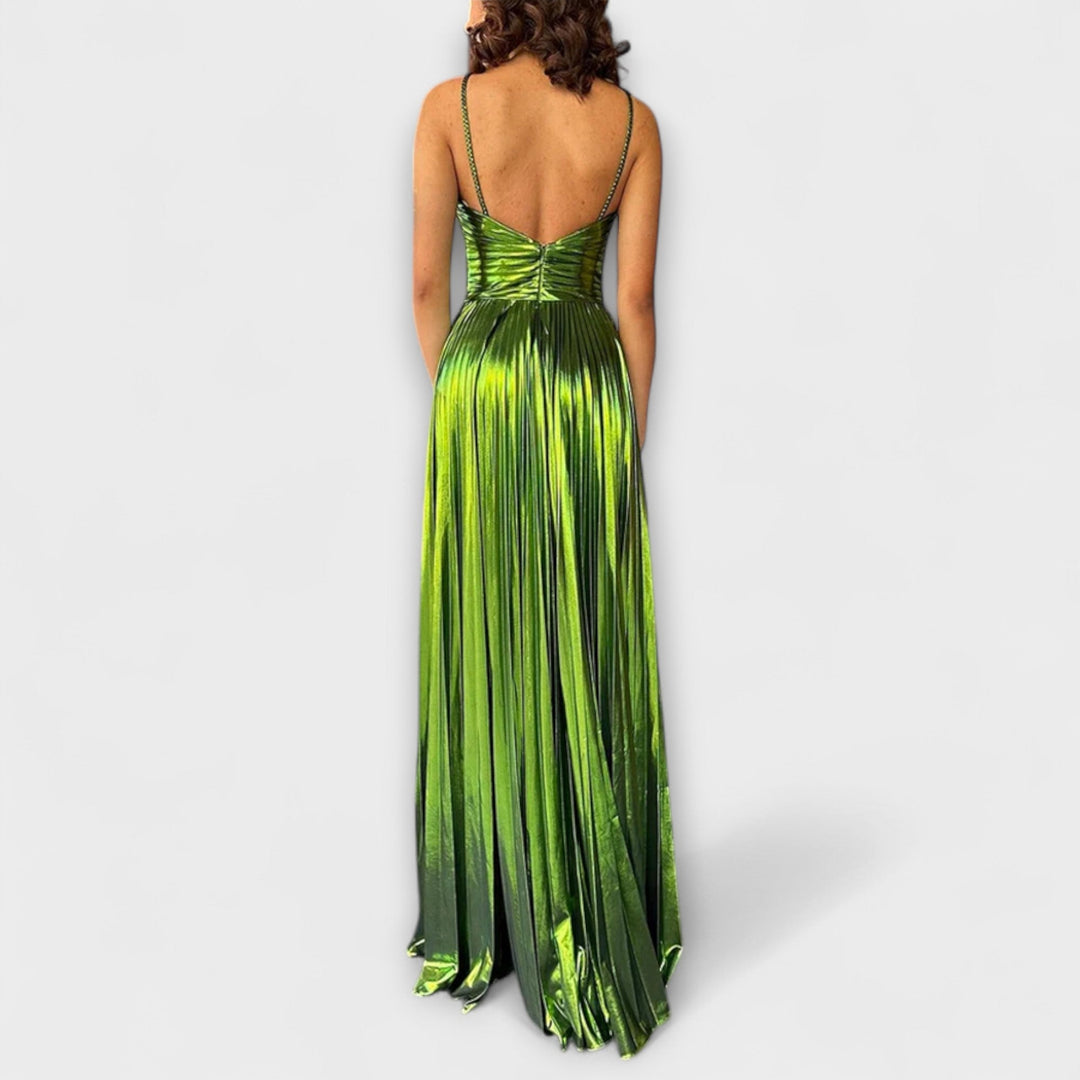 Robe Maxi en Tissu Métallique