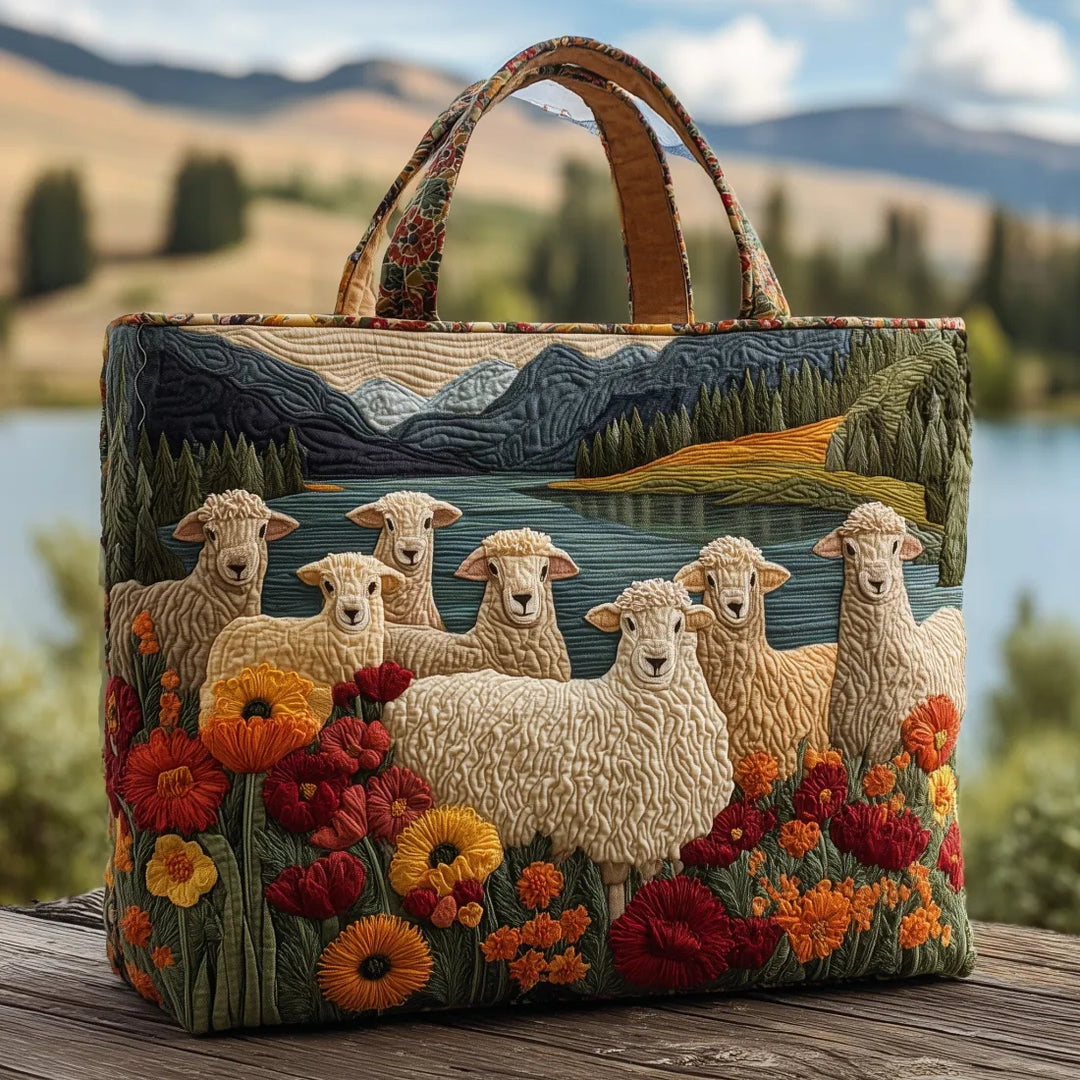 Sac artisanal moutons au bord du lac fait main – design pastoral et paisible – Aveline Lyon