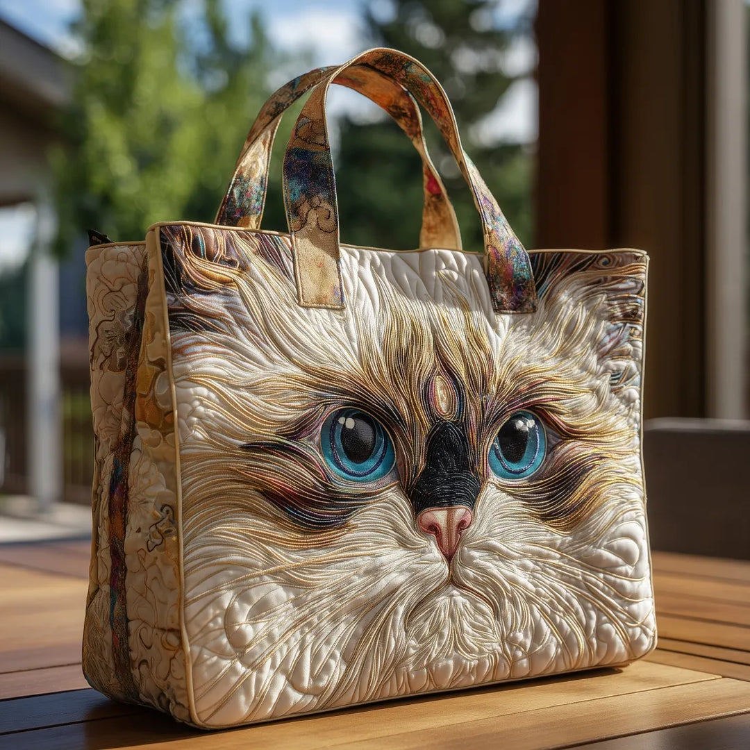 Sac artisanal chat blanc aux yeux bleus fait main – design félin envoûtant – Aveline Lyon