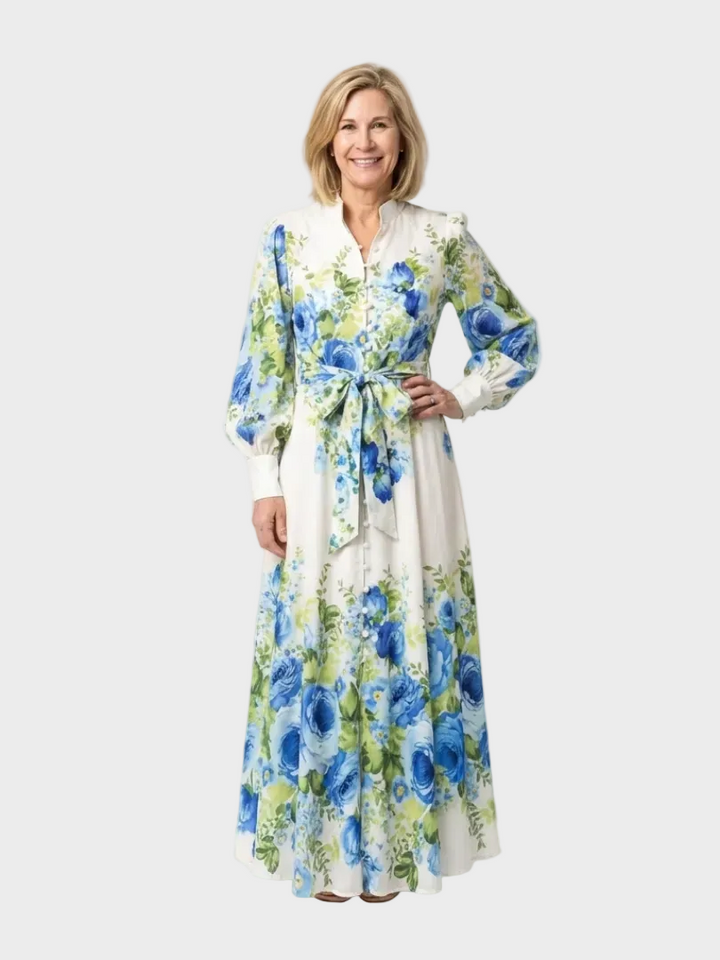 Harper robe maxi florale boutons femme – style chic décontracté – Aveline Lyon