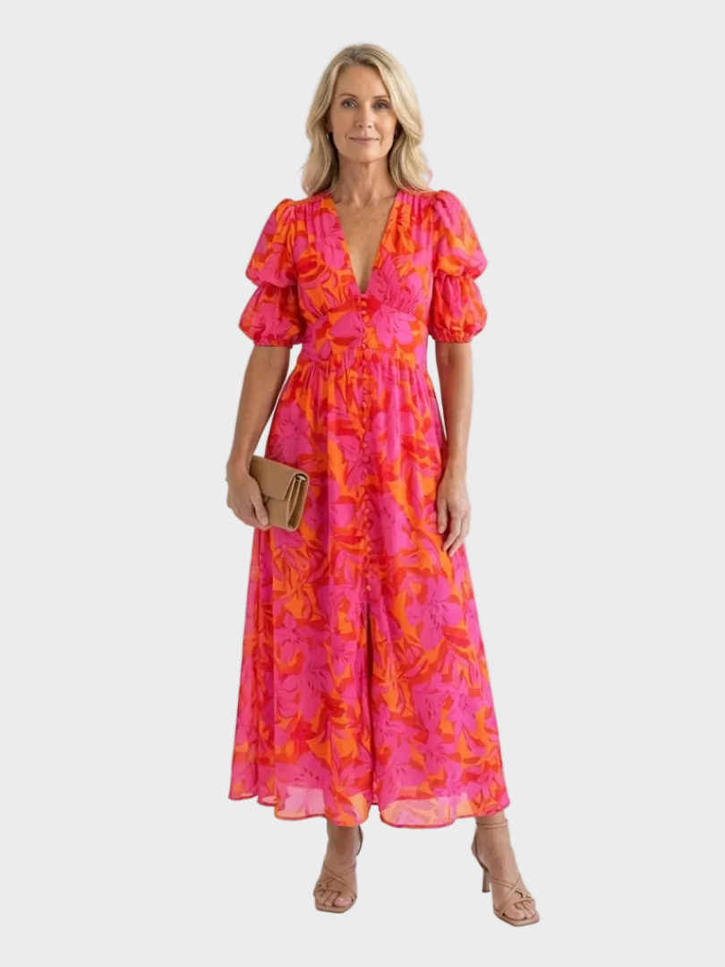 Willow robe midi fleurie manches bouffantes femme – style romantique tendance – Aveline Lyon
