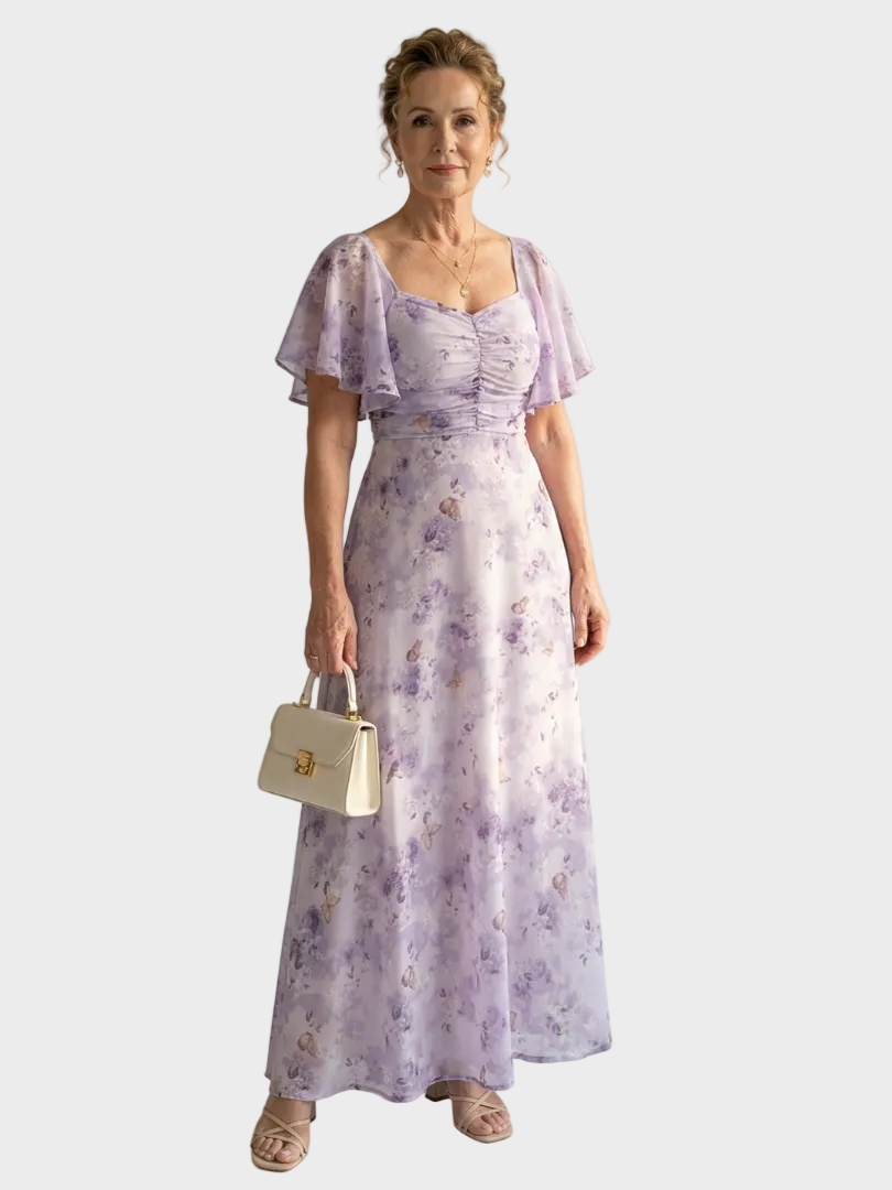 Vaelis robe midi manches flutter femme – style romantique et aérien – Aveline Lyon
