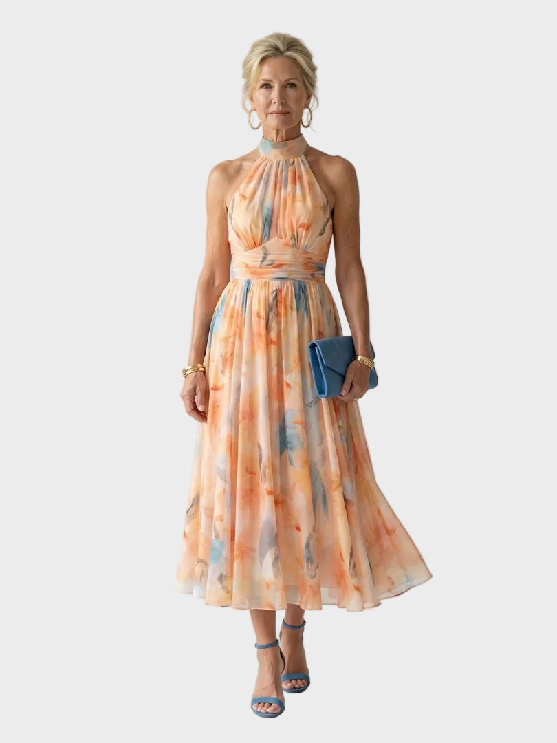 Elin robe midi halter douce femme – style délicat romantique – Aveline Lyon
