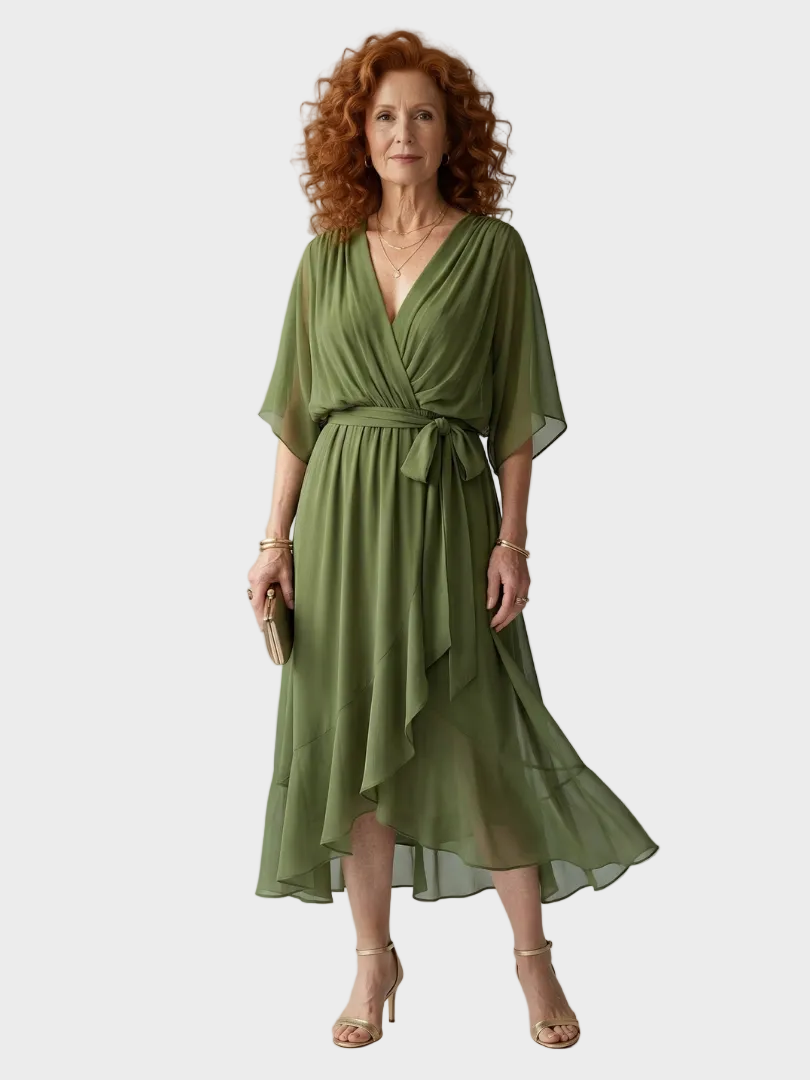Elric robe midi drapée légère femme – style fluide et élégant – Aveline Lyon