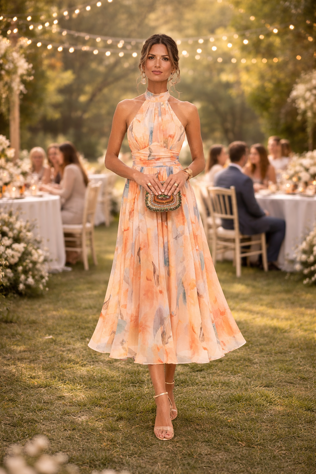 Esther™ | Robe à Col Halter avec Imprimé Aquarelle