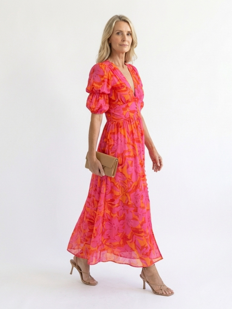 Willow | Robe Midi Fleurie à Manches Bouffantes