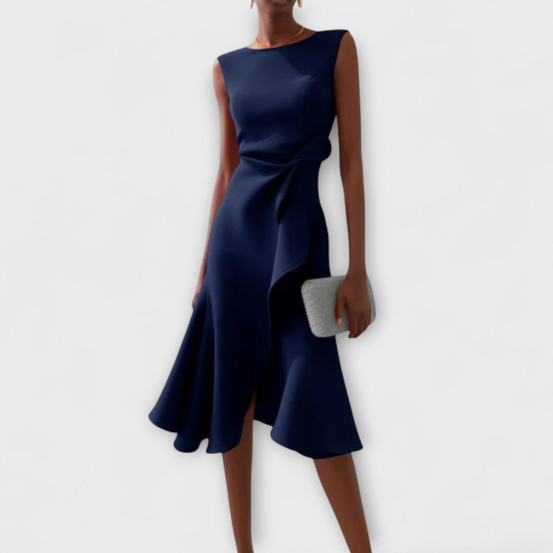 Élise - Robe midi asymétrique drapée