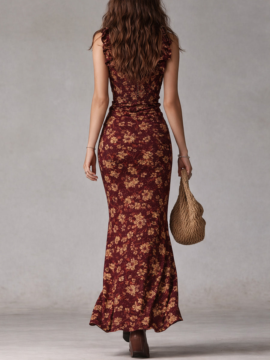 Charlotte - Robe Maxi Boho Rétro à Manches Volantes et Fente Haute
