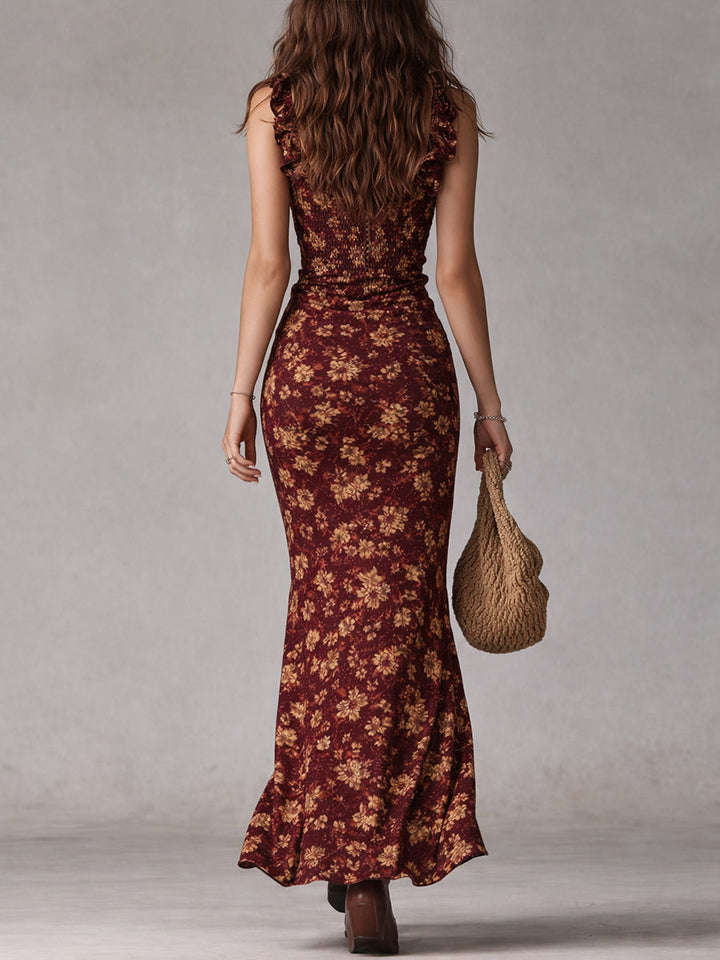 Charlotte - Robe Maxi Boho Rétro à Manches Volantes et Fente Haute