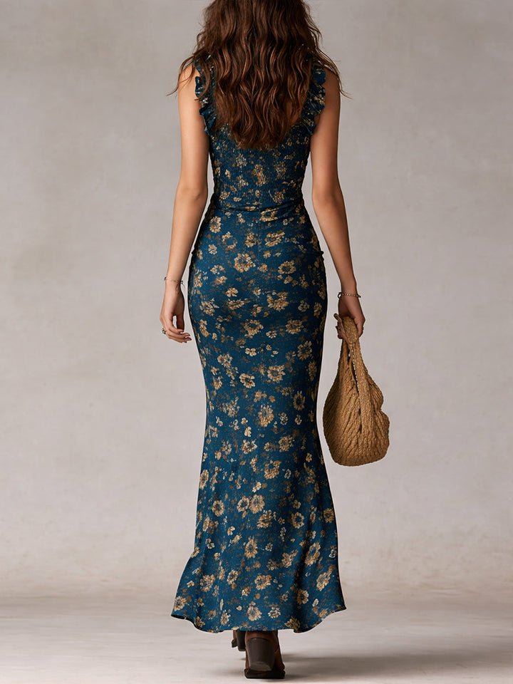 Charlotte - Robe Maxi Boho Rétro à Manches Volantes et Fente Haute