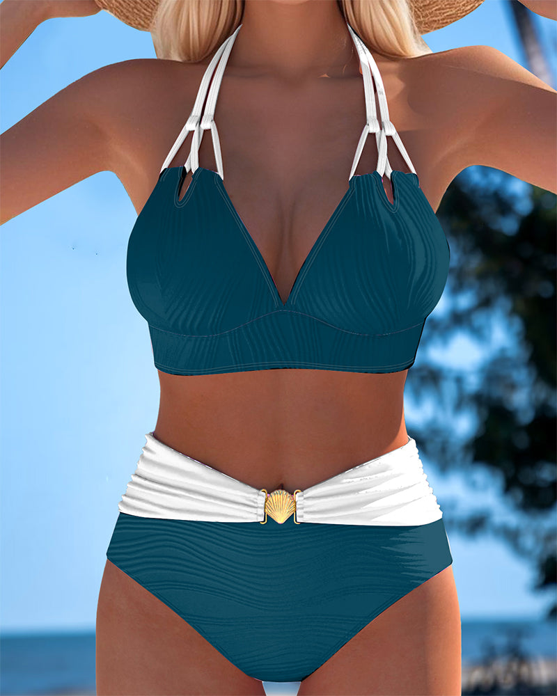 Lily | Maillot de bain taille haute à double bretelle avec couleur contrastante