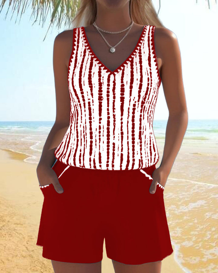 Mia | Maillot de bain imprimé décontracté en deux pièces avec poches