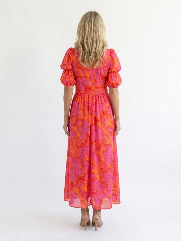 Willow | Robe Midi Fleurie à Manches Bouffantes