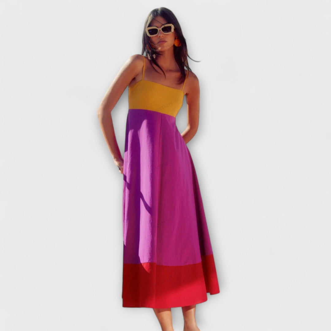 Robe à Bretelles Spaghetti en Color Block