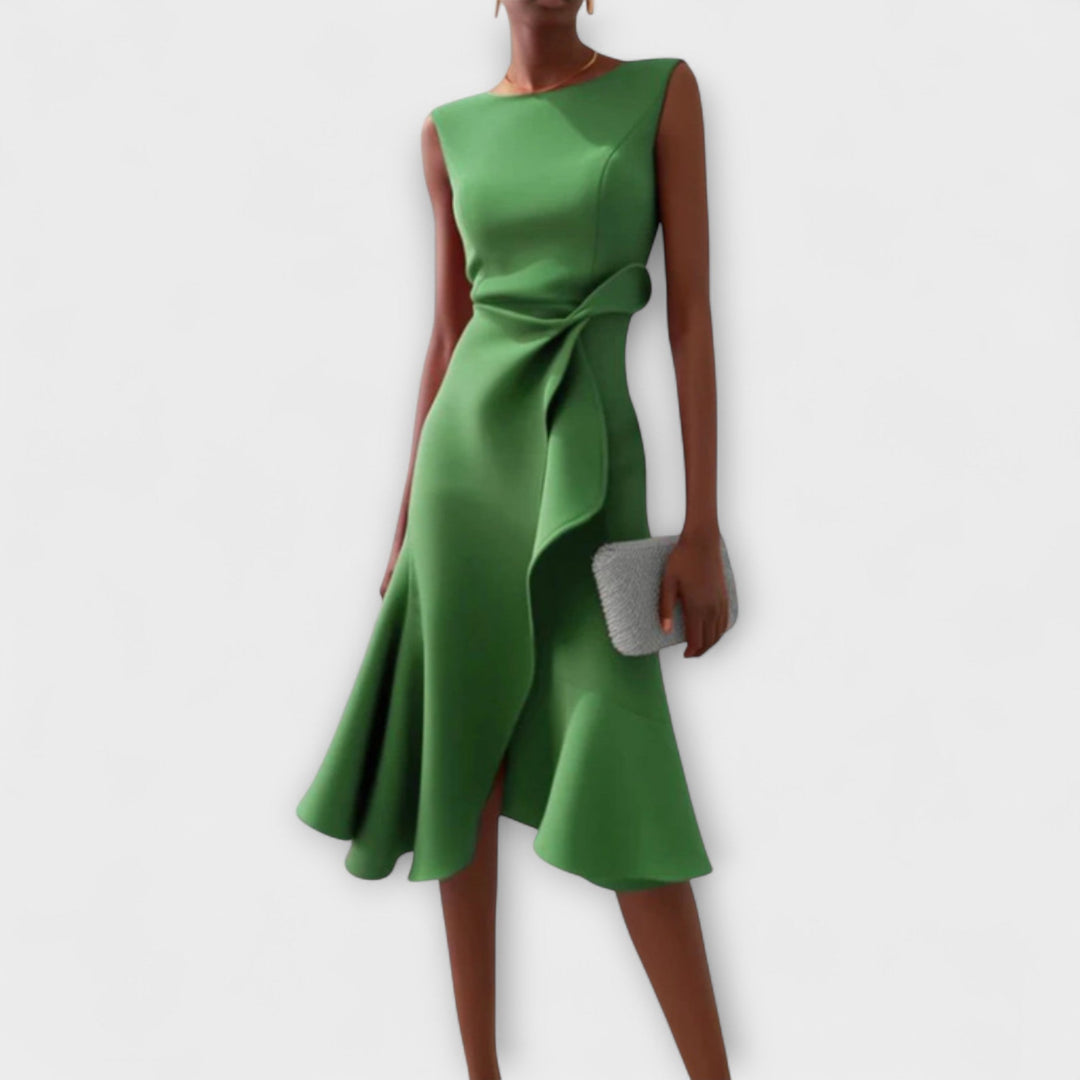 Élise - Robe midi asymétrique drapée