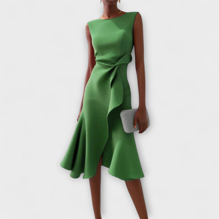 Élise - Robe midi asymétrique drapée