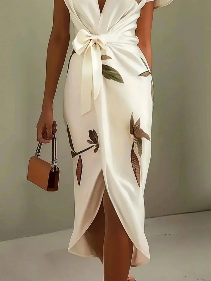 Zoé - Robe midi portefeuille avec nœud à la taille