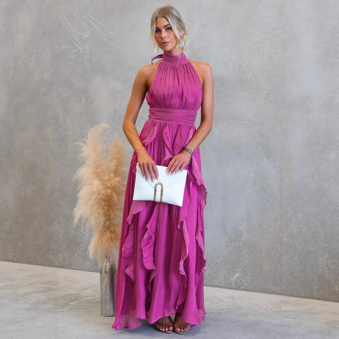 Celestia | Robe Maxi à Col Halter Volanté