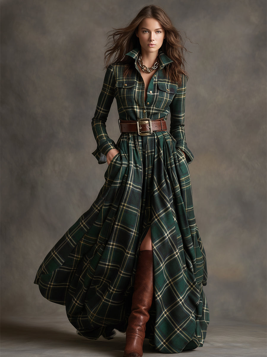 Giulietta - Robe Chemise Maxi à Carreaux avec Ceinture