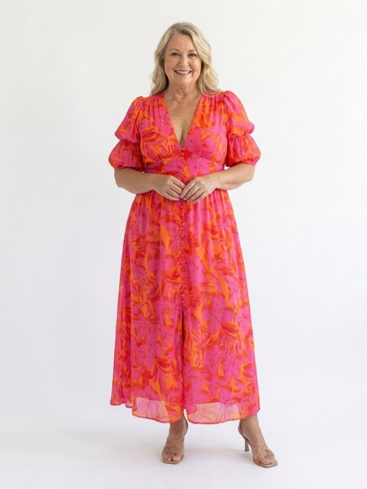 Willow | Robe Midi Fleurie à Manches Bouffantes