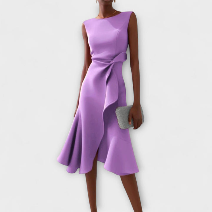 Élise - Robe midi asymétrique drapée