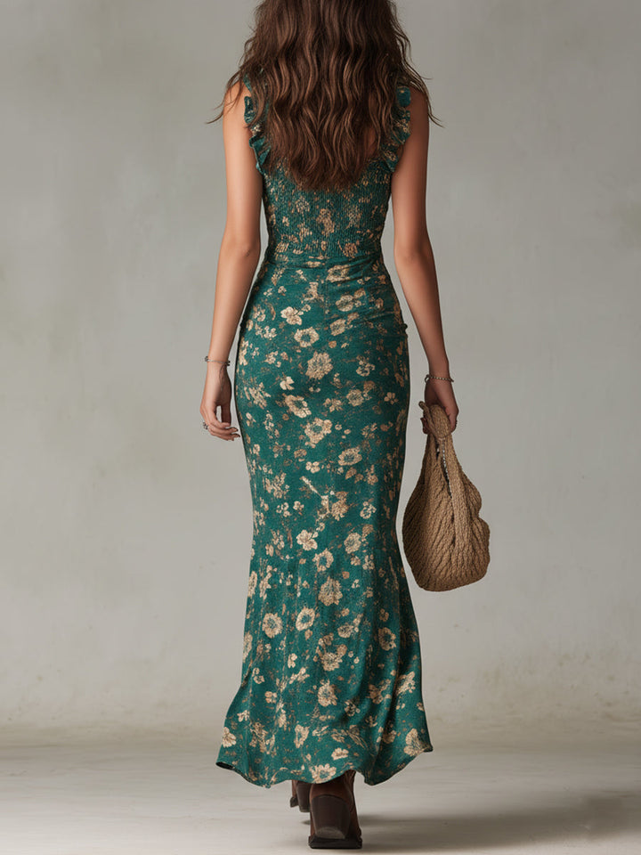 Charlotte - Robe Maxi Boho Rétro à Manches Volantes et Fente Haute