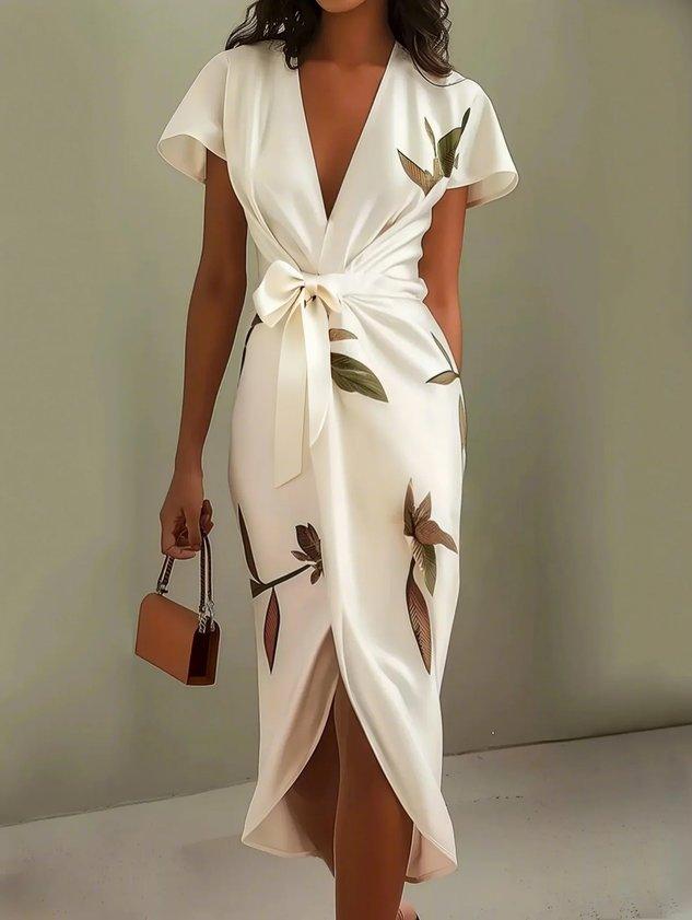 Zoé - Robe midi portefeuille avec nœud à la taille