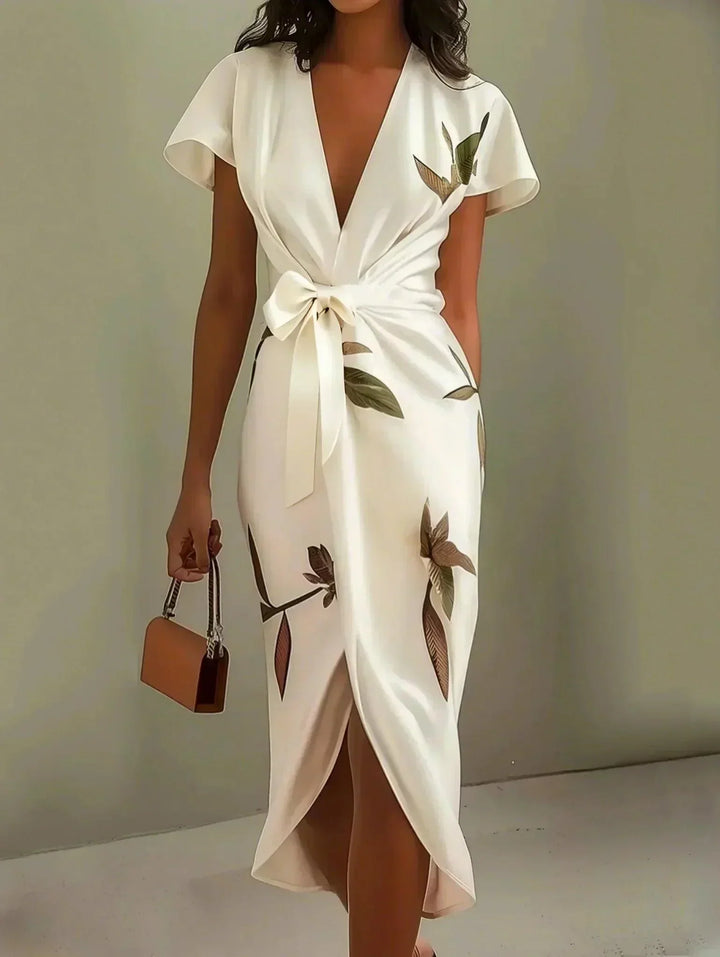 Zoé - Robe midi portefeuille avec nœud à la taille