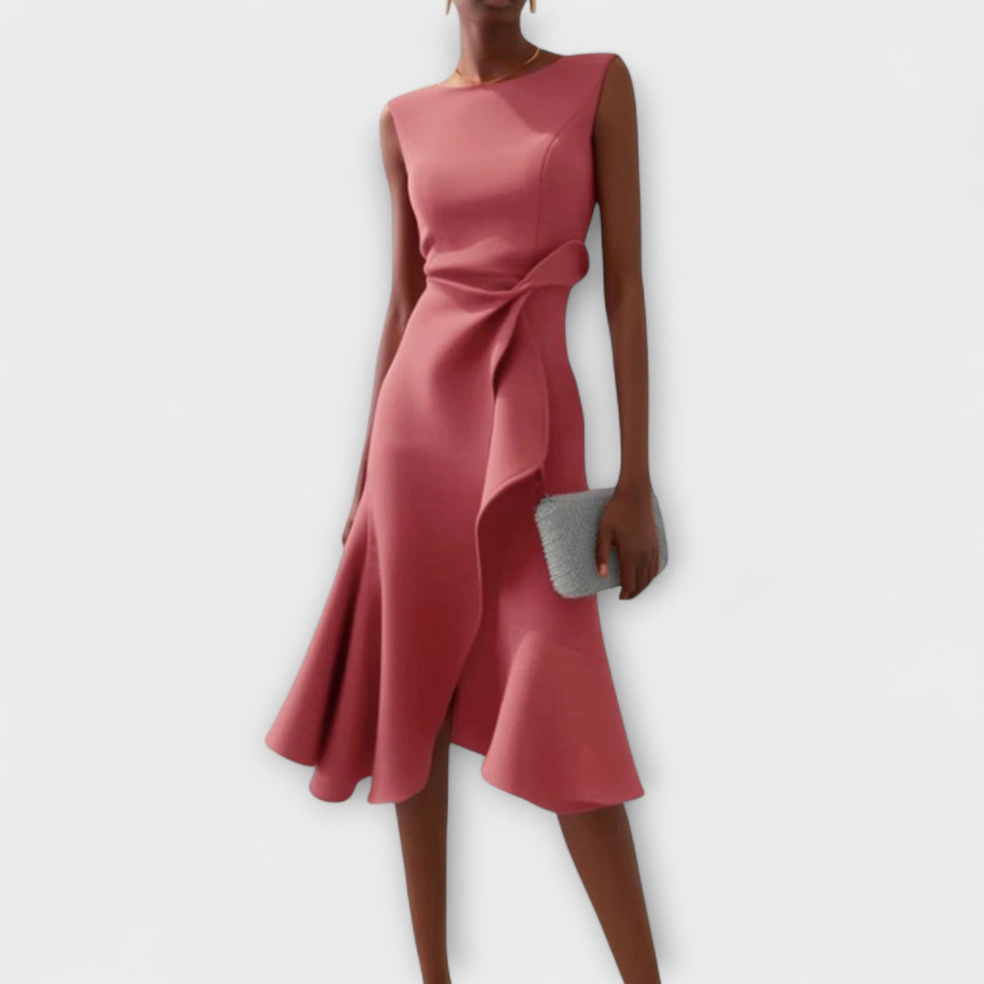 Élise - Robe midi asymétrique drapée