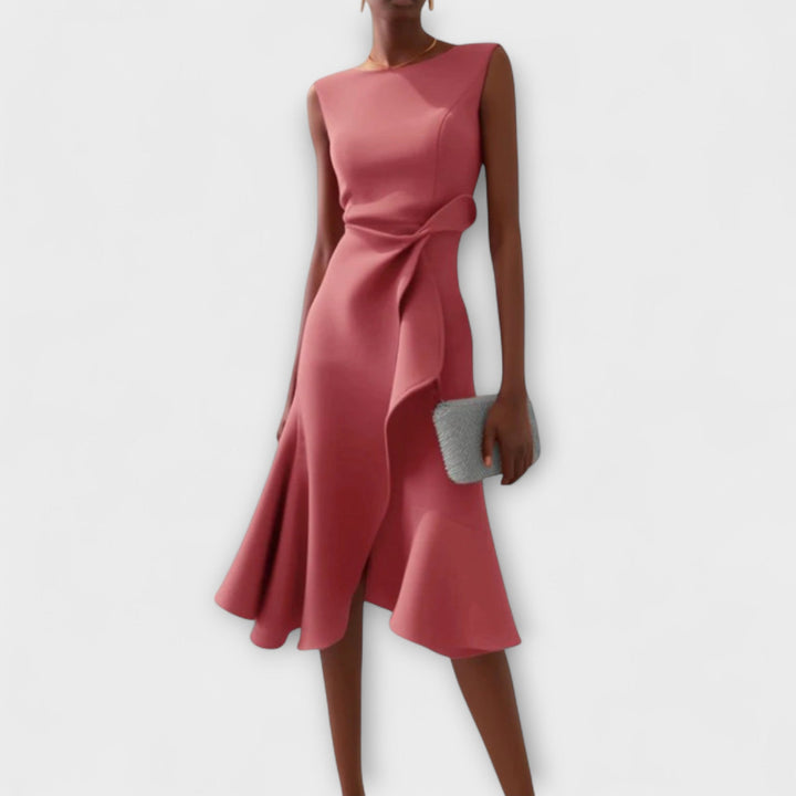 Élise - Robe midi asymétrique drapée