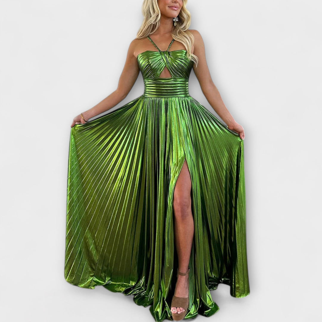 Robe Maxi en Tissu Métallique