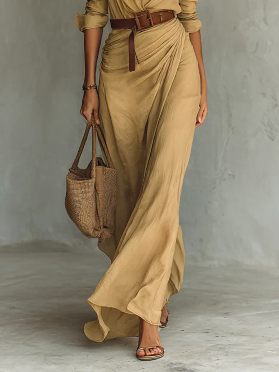 Camille™ | Robe Maxi avec Revers et Ceinture