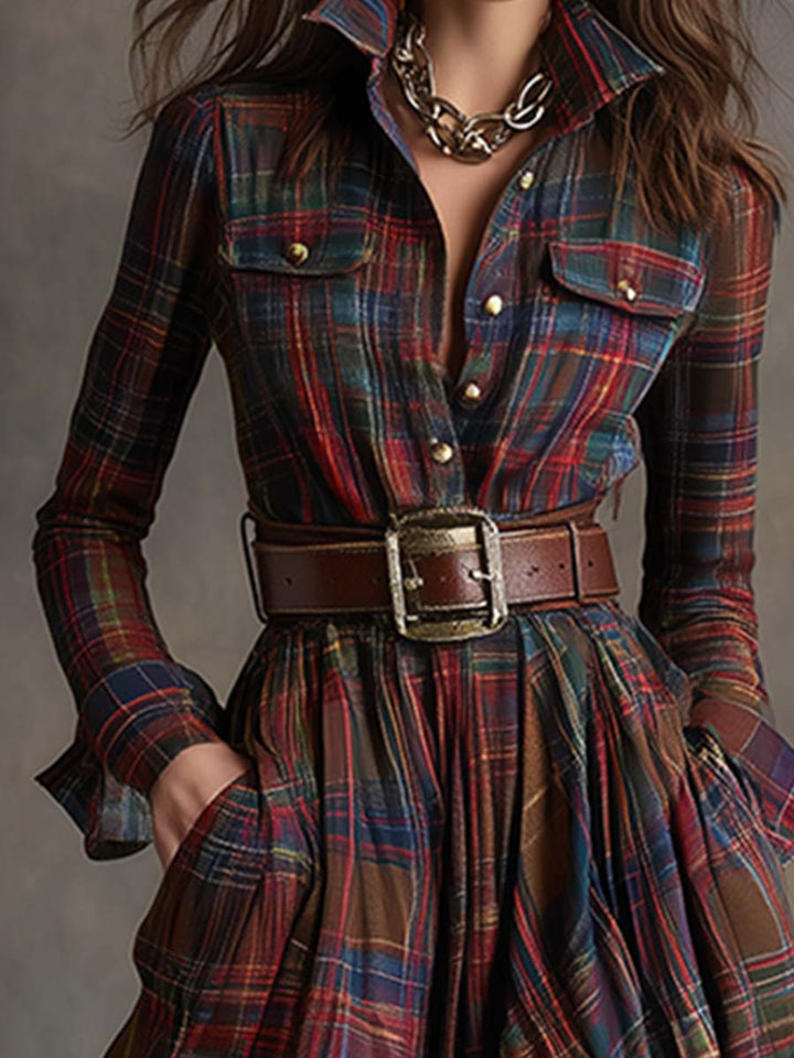 Giulietta - Robe Chemise Maxi à Carreaux avec Ceinture