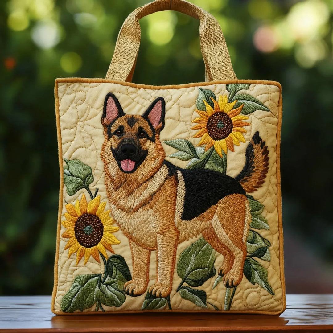 Sac artisanal berger allemand floral fait main – design animalier fleuri – Aveline Lyon