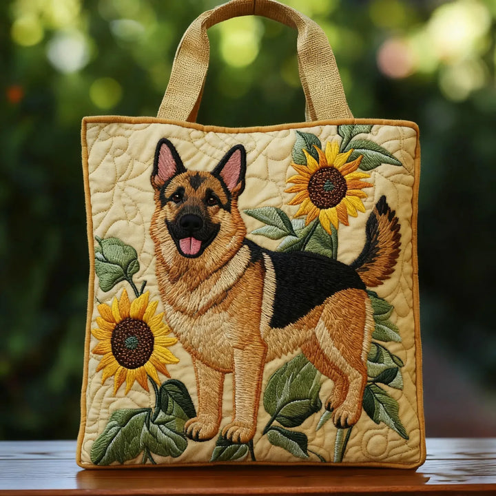 Sac artisanal berger allemand floral fait main – design animalier fleuri – Aveline Lyon