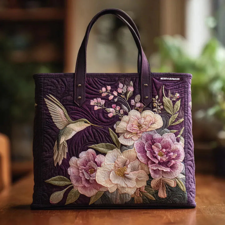 Sac artisanal colibri et orchidées fait main – design floral animalier – Aveline Lyon