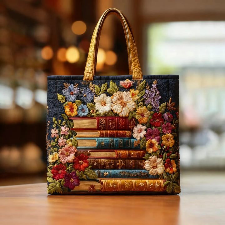 Sac artisanal design floral et livres fait main – pour amoureux des fleurs et lecture – Aveline Lyon