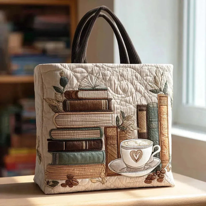 Sac artisanal chapitre café fait main – design littéraire cosy – Aveline Lyon