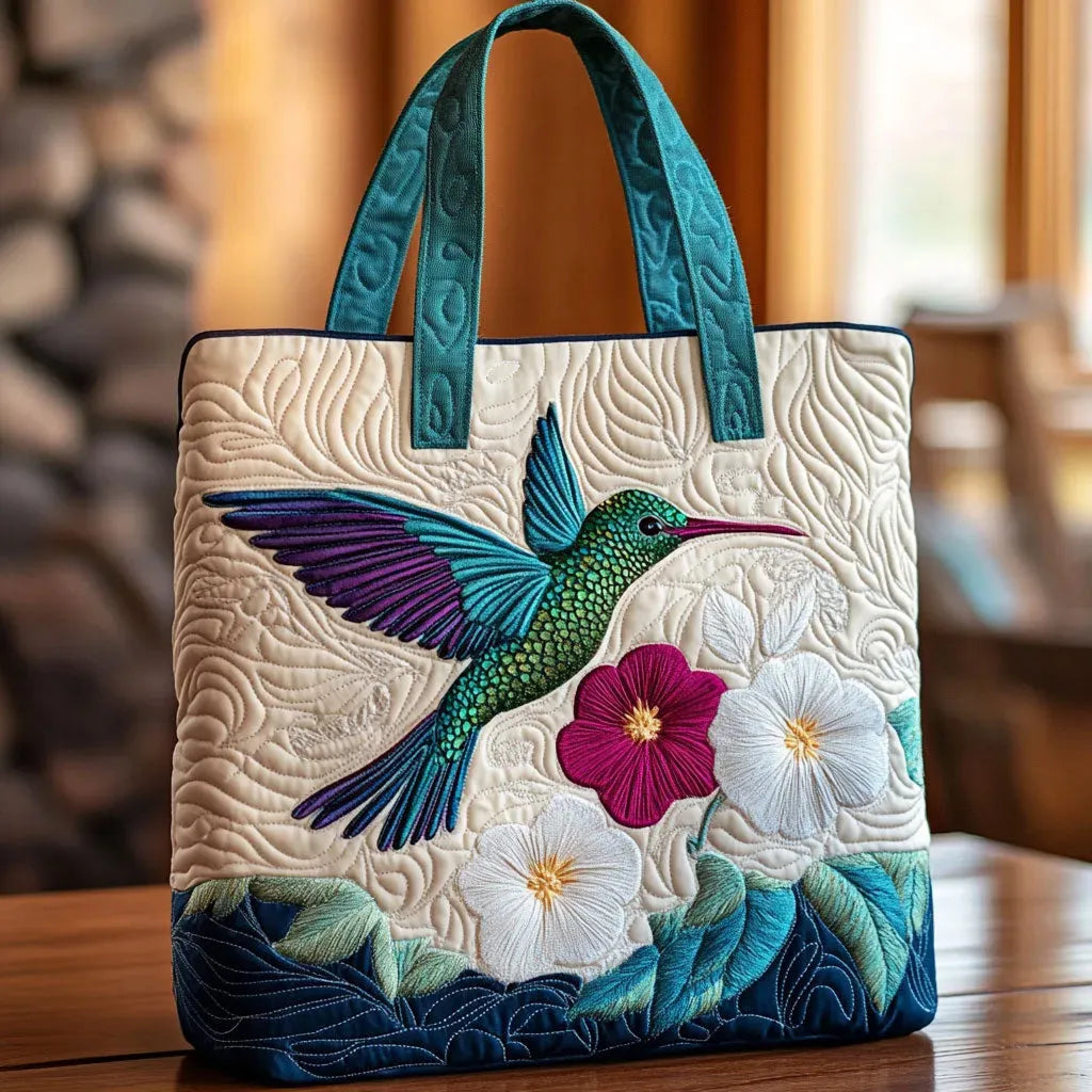 Sac artisanal colibri et fleur blanche fait main – design naturel élégant – Aveline Lyon