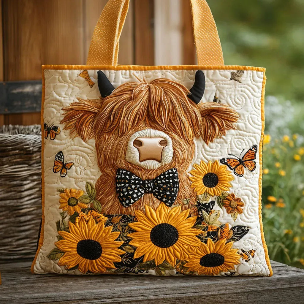 Sac artisanal vache des terres hautes tournesols fait main – design champêtre – Aveline Lyon