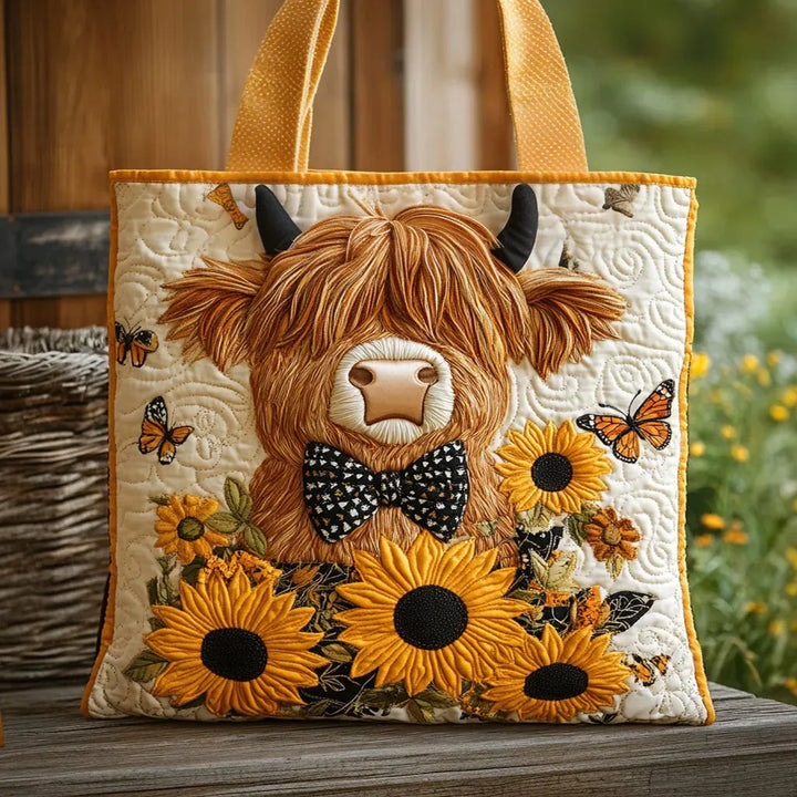 Sac artisanal vache des terres hautes tournesols fait main – design champêtre – Aveline Lyon