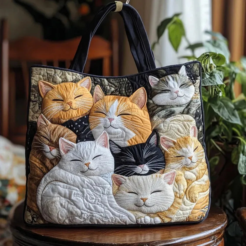 Sac artisanal chats endormis fait main – design félin paisible – Aveline Lyon