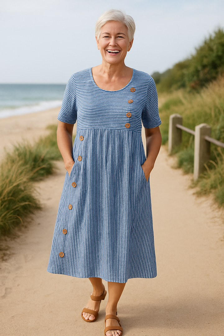 Emma - Robe midi décontractée à boutons