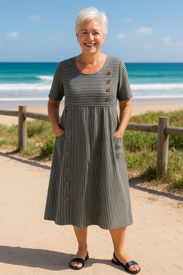 Emma - Robe midi décontractée à boutons