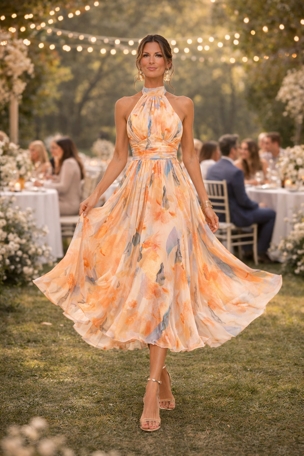 Esther™ | Robe à Col Halter avec Imprimé Aquarelle