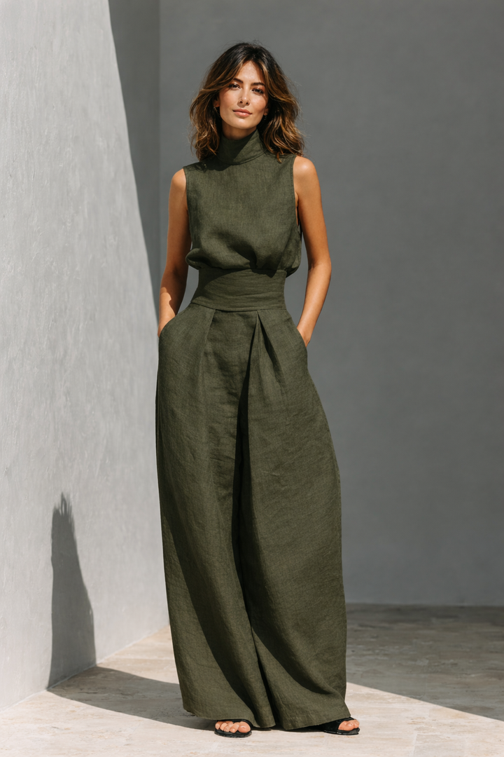 Juliette - Ensemble en lin avec col montant et pantalon large